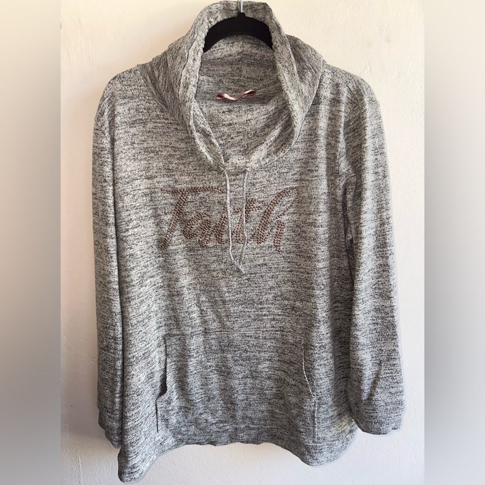 2XL grey lightweight cowlneck sweater “Faith”